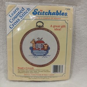 Vtg Dimensions Stitchables Counted Cross Stitch Kit NOAH'S FRIENDS 4" hoop New